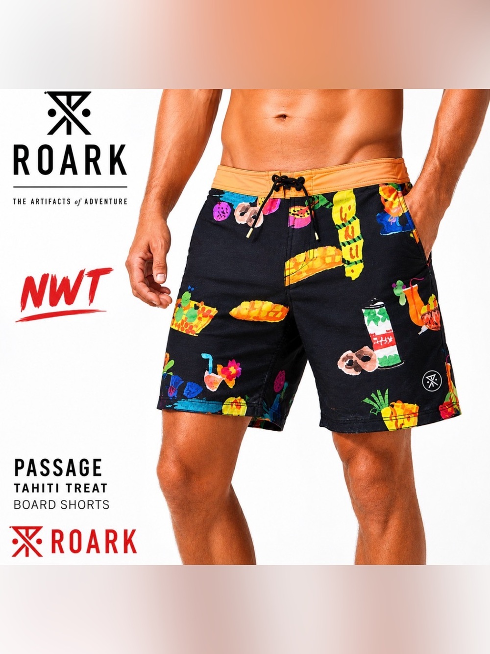 NEW Roark Men's Passage Board Shorts Size 33 TAHITI TREAT RB449 Swim Skater NWT